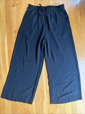 Wide Leg Drawstring Pants - Black